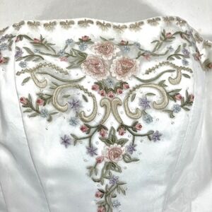 Oleg Cassini Ivory Floral Embroidered Satin Corset with Crystals Sz 16W (12)
